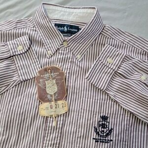 NWT Polo Ralph Lauren LS Button Down Shirt Mens Medium Purple Pinstripes Pony‎
